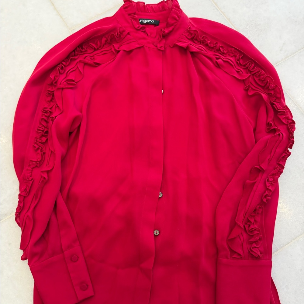 Elegant Red Ruffled Women's Ungarro Blouse